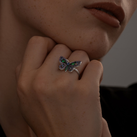 Кольцо из серебра с фианитами «Бабочка»