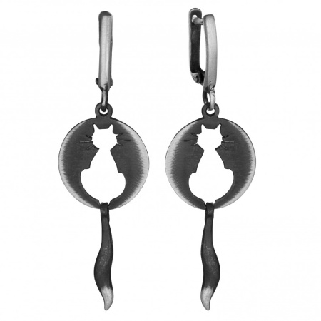 Серебряные серьги «Кошка силуэт»