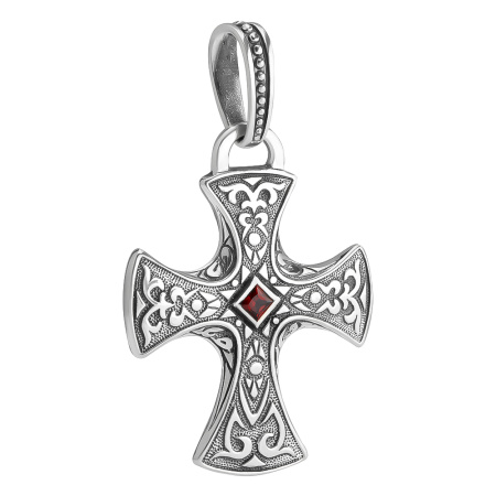 Серебряный крестик с гранатом