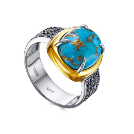 Кольцо из серебра с бирюзой и фианитами