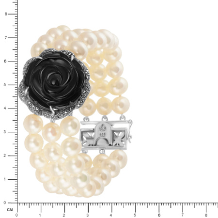 Серебряный браслет с жемчугом, черным ониксом и марказитами Swarovski