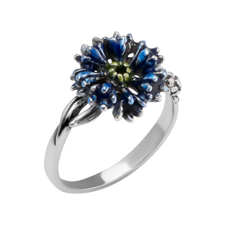 Кольцо из серебра с эмалью «Васильки»