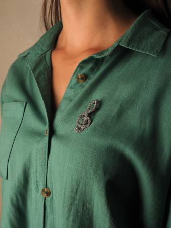 Серебряная брошь «Скрипичный ключ» с марказитами