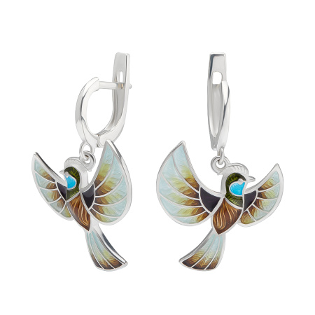 Серьги из серебра с эмалью «Сойка»