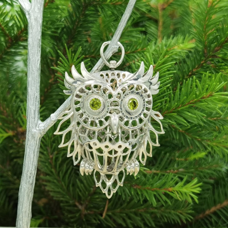 Серебряная елочная игрушка «Сова»