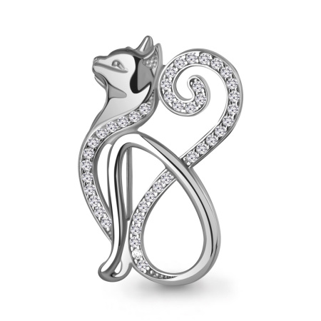 Серебряная брошь с фианитами «Кошка»