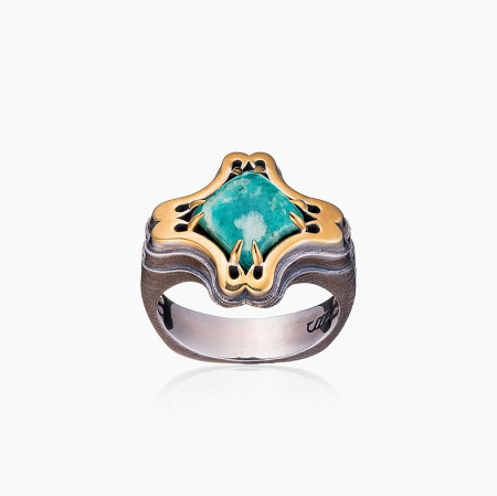 Серебряное кольцо «Амазонитовый Крест» с амазонитом