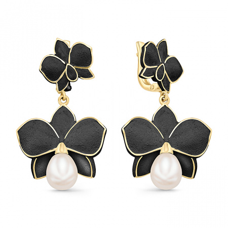 Серебряные серьги с жемчугом и эмалью