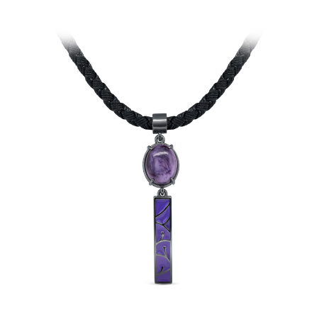 Колье из серебра с чароитом на шнурке