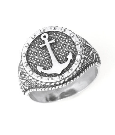 Мужское кольцо из серебра «Якорь»