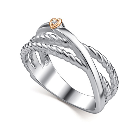 Кольцо из серебра с бриллиантом и позолотой «Сердце»