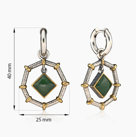 Серебряные серьги «Тетра» с нефритом
