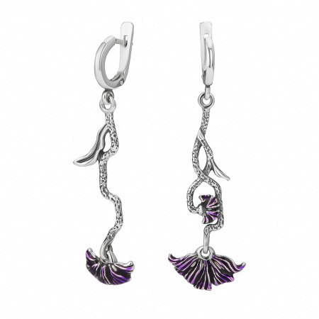 Серьги из серебра с эмалью «Алые маки»