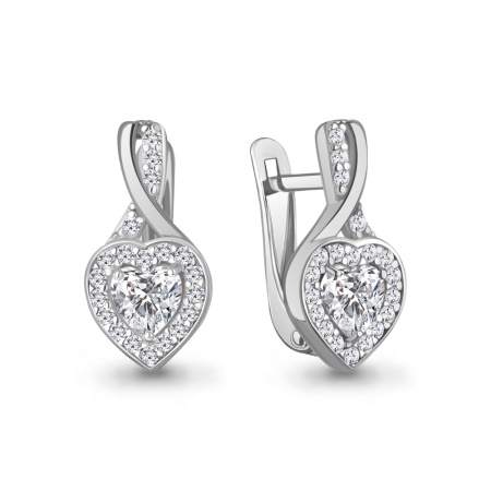 Серьги из серебра с фианитами «Сердце»