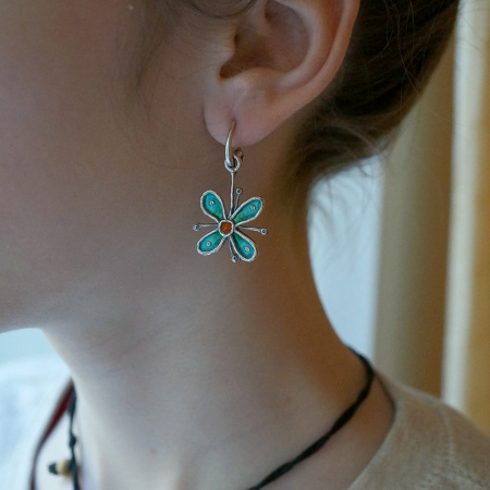 Серебряные серьги «Цветы» с эмалью