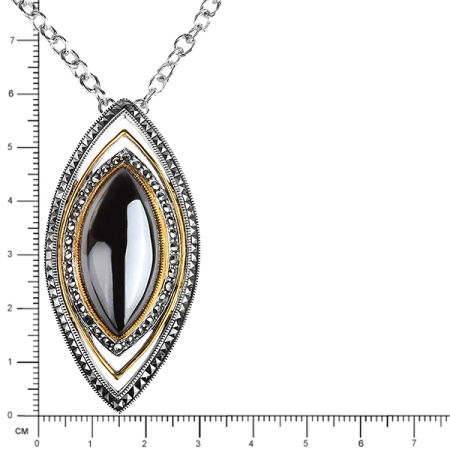 Серебряное колье с гематитом, марказитами Swarovski и позолотой