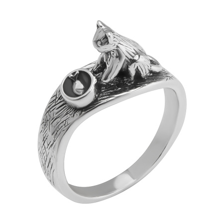Кольцо из серебра «Киска с миской»