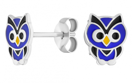 Пуссеты «Сова» из серебра с эмалью