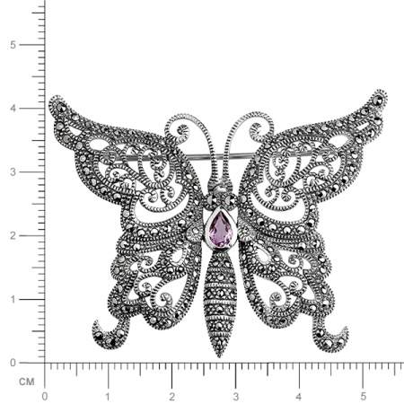 Cеребряная брошь Alexandre Vassiliev с марказитами Swarovski и аметистом