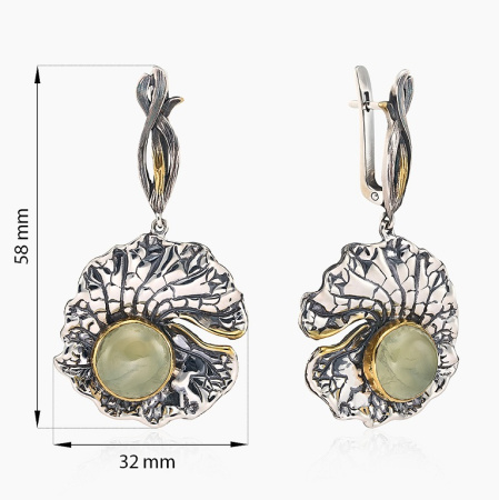 Серебряные серьги «Роса» с пренитом