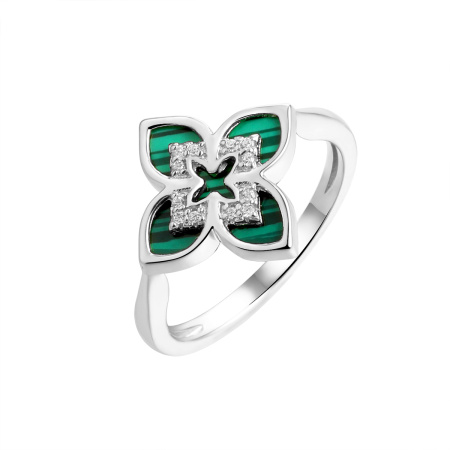 Кольцо из серебра с имитацией малахита «Цветок»