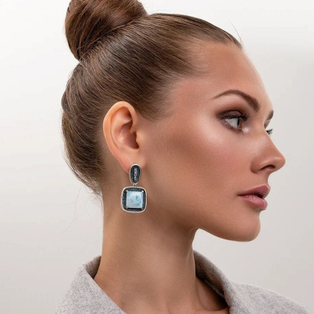 Серьги из серебра «Нежность» с топазом и ларимаром