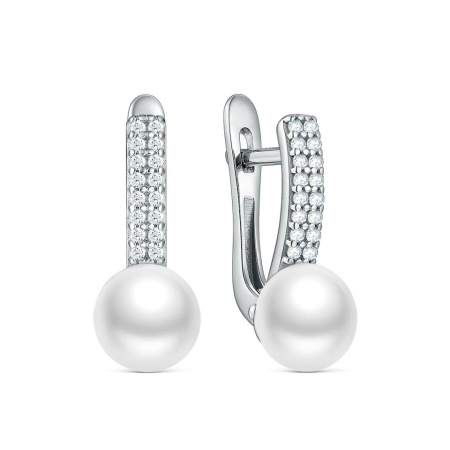 Серьги из серебра с жемчугом и фианитами