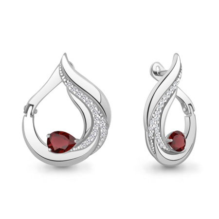 Серебряные серьги с гранатом и фианитами