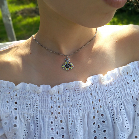 Серебряная подвеска с эмалью «Подсолнух»
