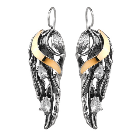 Серьги из серебра с фианитом и золотом