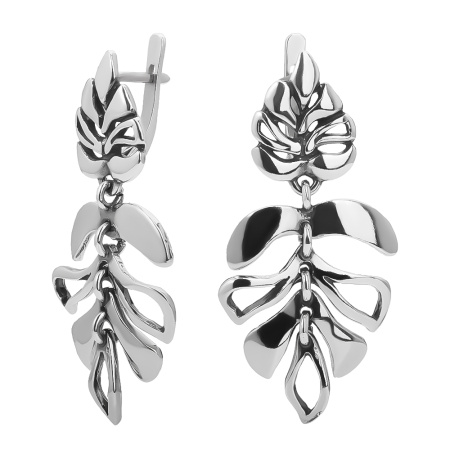 Серебряные серьги «Монстера»