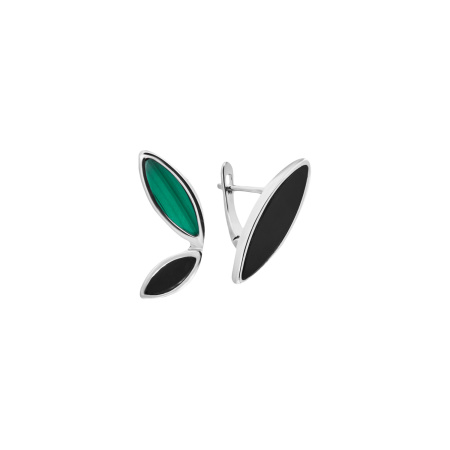 Серьги из серебра с ониксом и малахитом