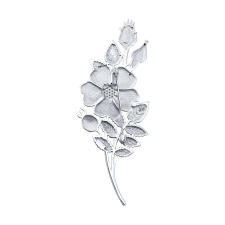 Серебряная брошь с эмалью и фианитами «Шиповник»