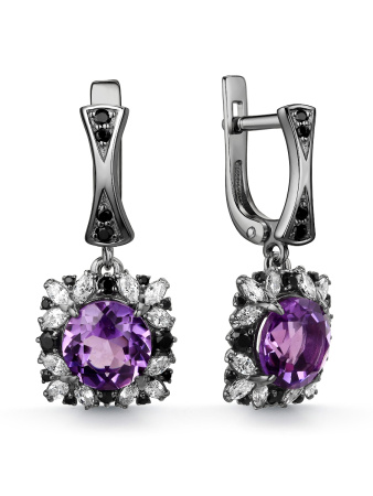 Серьги из серебра с аметистом и фианитами