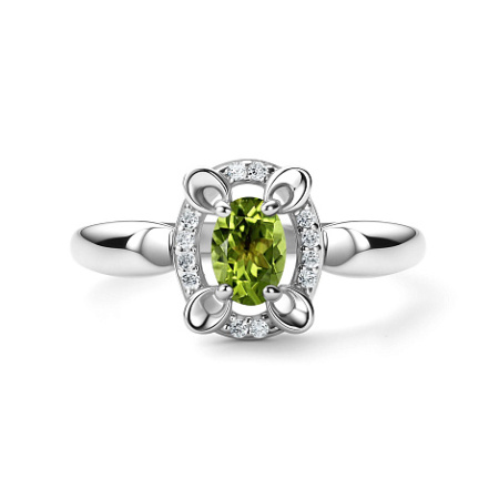 Серебряное кольцо с хризолитом и фианитами