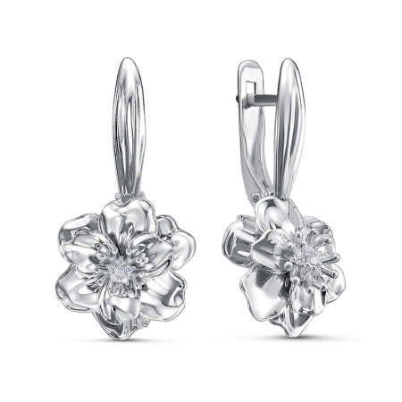 Серебряные серьги с фианитами «Цветы»