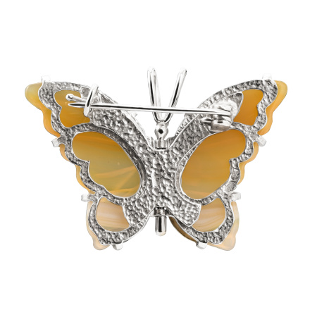 Серебряная брошь-подвеска с агатом «Бабочка»