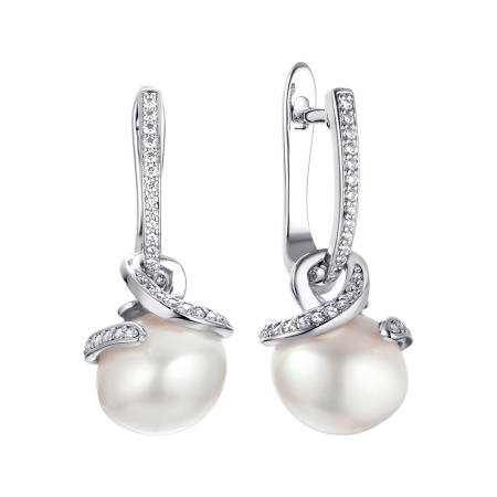 Серьги из серебра с фианитами и жемчугом