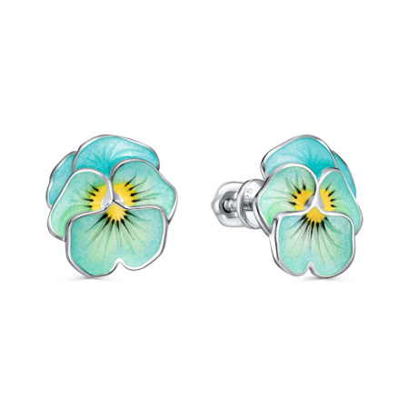 Серьги «Анютины глазки» из серебра с эмалью