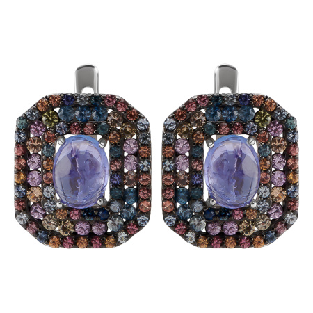 Серьги из серебра с сапфиром и танзанитом