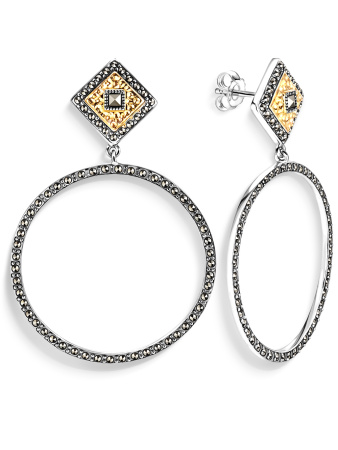 Серебряные серьги конго с марказитами Swarovski и позолотой