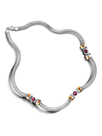 Серебряное колье с гранатом и золотом