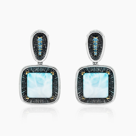 Серьги из серебра «Нежность» с топазом и ларимаром