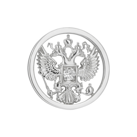 Брошь значок из серебра «Герб круглый» с фианитом