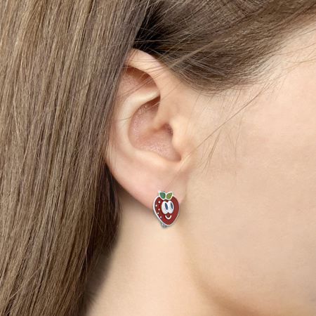 Детские серебряные серьги с эмалью «Клубничка»