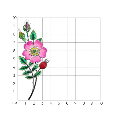 Серебряная брошь с эмалью и фианитами «Шиповник»