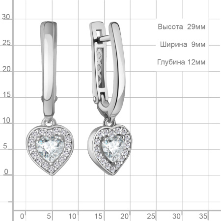 Серьги из серебра с фианитами «Сердце»