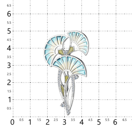 Серебряная брошь с эмалью и фианитами «Цветы»