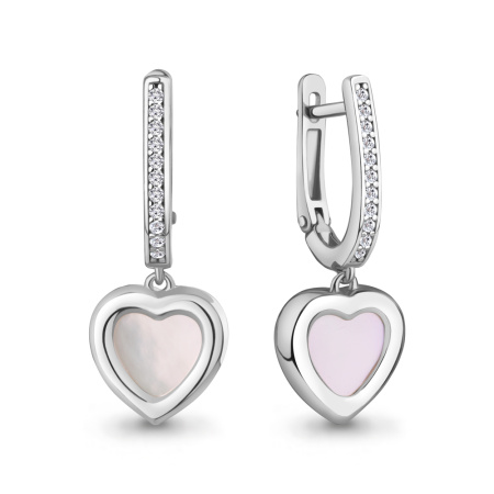 Серьги из серебра с перламутром и фианитами «Сердце»