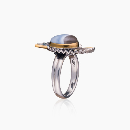 Серебряное кольцо «Агатовый Веер»